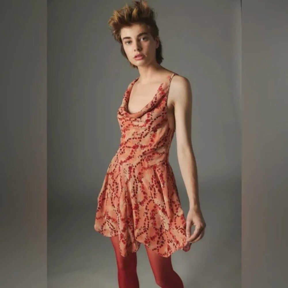 Urban Outfitters Silence + Noise Marie Printed Cowl Neck Mini Dress NWT